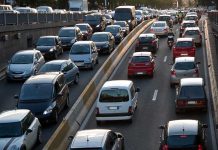 Traffic jam on a multilane highway.