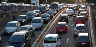 Traffic jam on a multilane highway.