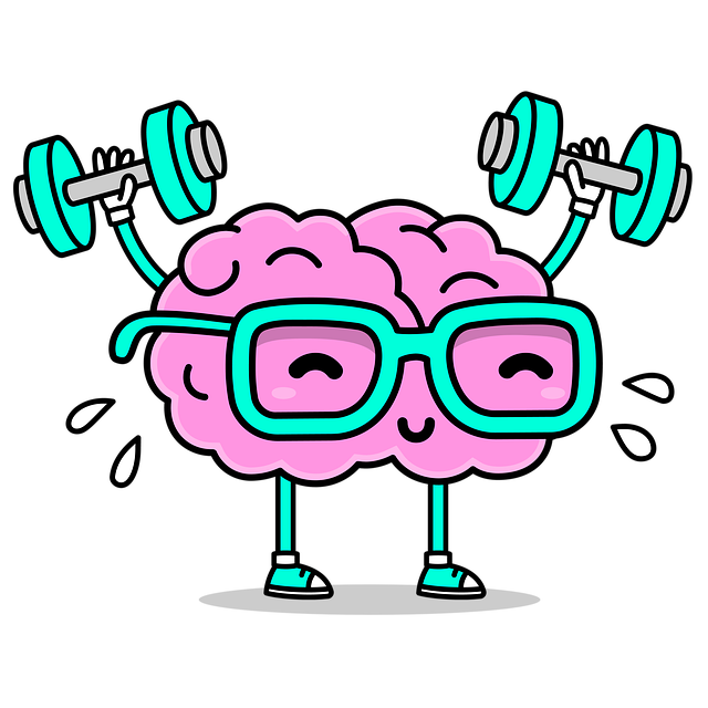 brain-workout-11 featured image Brain lifting dumbbells with sweat and wearing glasses