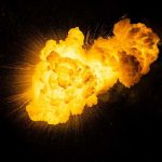 Bright vfiery explosion against a dark background