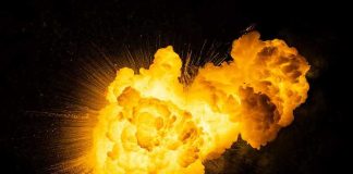 Bright vfiery explosion against a dark background