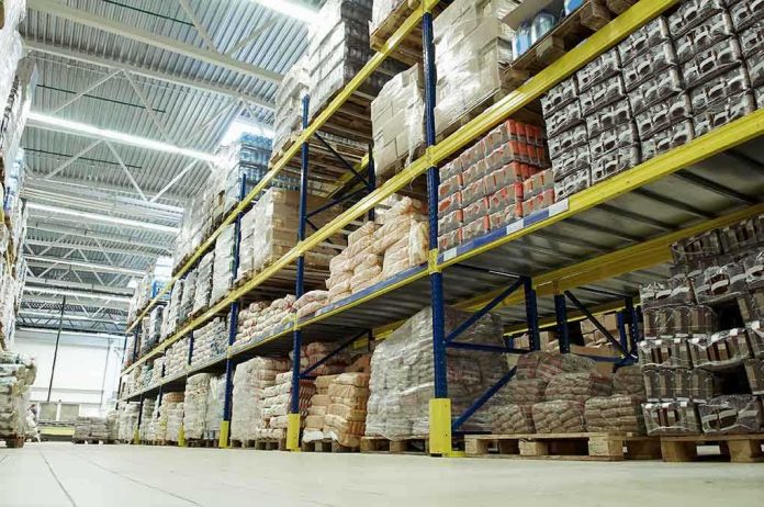 shutterstock_56850058.jpg Interior view of a warehouse with stacked shelves of packaged goods