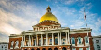 Building with golden dome and columns.